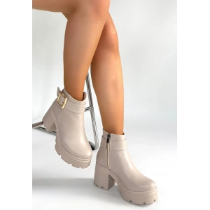 Pinma Bej Cilt Topuklu Bot