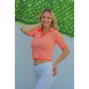 Polo Yaka Çizgili Tişört Turuncu - 140.055