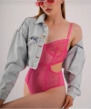 Pembe Kadın Fantezi Bodysuit Balenli Babydoll İç Çamaşır Takımı