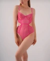 Pembe Kadın Fantezi Bodysuit Balenli Babydoll İç Çamaşır Takımı