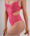 Pembe Kadın Fantezi Bodysuit Balenli Babydoll İç Çamaşır Takımı
