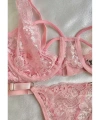 Pembe Dantel Balenli Kapsız Tül Sütyen Takımı