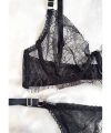 Siyah Dantel Balenli Kapsız Tül Sütyen Takımı