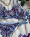 Mavi Premium Sütyen Takımı - Transparan Çiçekli Tül İç Giyim Seti