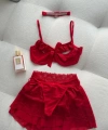 Stella Dantel Detaylı Kırmızı Etekli Bralet Set