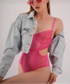 Pembe Kadın Fantezi Bodysuit Balenli Babydoll İç Çamaşır Takımı