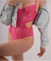 Pembe Kadın Fantezi Bodysuit Balenli Babydoll İç Çamaşır Takımı