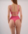 Pembe Kadın Fantezi Bodysuit Balenli Babydoll İç Çamaşır Takımı