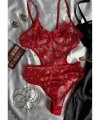 Yılbaşı Hediyesi Limited Edition Kırmızı Transparan Body & Saten Dantel Siyah Gecelik Seti