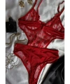 Yılbaşı Hediyesi Limited Edition Kırmızı Transparan Body & Saten Dantel Siyah Gecelik Seti