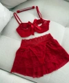 Yılbaşı Hediyesi Stella Dantel Detaylı Kırmızı Etekli Bralet Set
