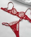 Yılbaşı Hediyesi Kadın Kırmızı Minik Kalpli Tül Tanga Sütyen İç Giyim