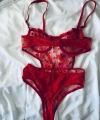 Kırmızı Kalpli Brode Balenli Kapsız Bodysuit
