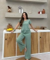 Saf %100 Pamuk Mint Yeşili Kısa Kol Kadın Pijama Takımı