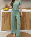 Saf %100 Pamuk Mint Yeşili Kısa Kol Kadın Pijama Takımı