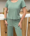Saf %100 Pamuk Mint Yeşili Kısa Kol Kadın Pijama Takımı