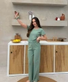Saf %100 Pamuk Mint Yeşili Kısa Kol Kadın Pijama Takımı