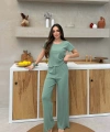 Saf %100 Pamuk Mint Yeşili Kısa Kol Kadın Pijama Takımı
