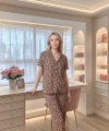 Kadın Leopar Pamuklu Yumuşak Doku Ultra Rahat Düğmeli Pijama Takım