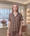 Kadın Leopar Pamuklu Yumuşak Doku Ultra Rahat Düğmeli Pijama Takım