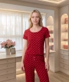 Kadın Kalp Desenli Pamuk Ultra Rahat Kırmızı Pijama Takımı