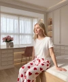 Kadın Kalp Desenli Pamuklu Rahat Pijama Altı
