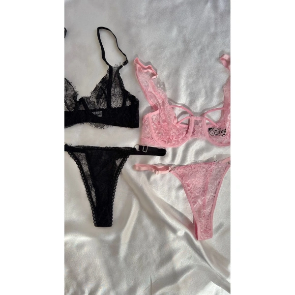 Siyah Dantel Balenli Kapsız Tül Sütyen Takımı