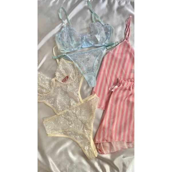 Kadın 5li Saten Gecelik Sütyen Şort Çeyiz Seti