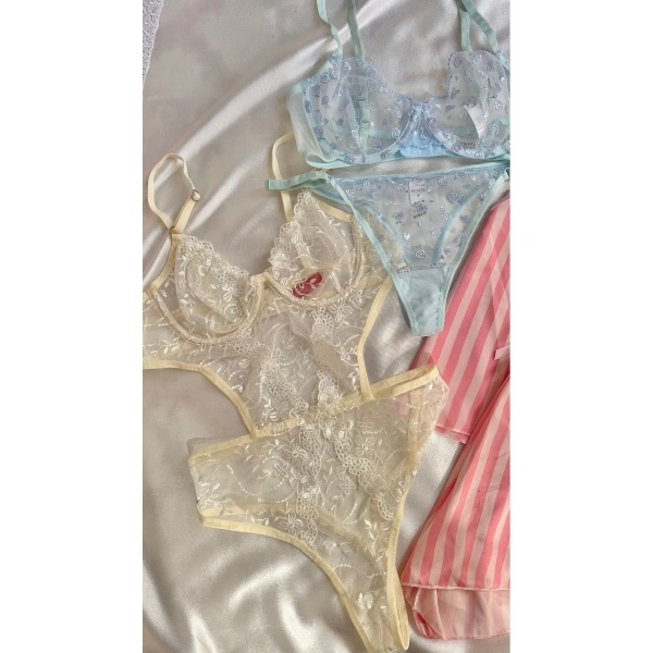 Kadın 5li Saten Gecelik Sütyen Şort Çeyiz Seti