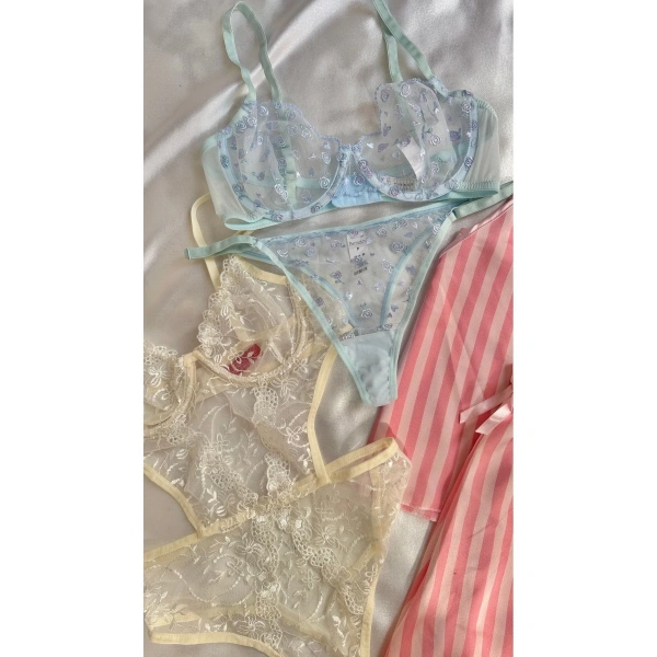 Kadın 5li Saten Gecelik Sütyen Şort Çeyiz Seti