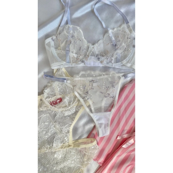 Kadın 5li Saten Gecelik Sütyen Şort Çeyiz Seti