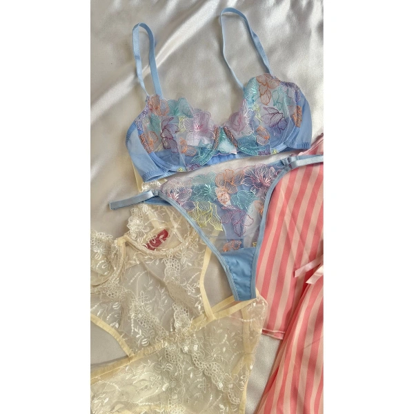 Kadın 5li Saten Gecelik Sütyen Şort Çeyiz Seti