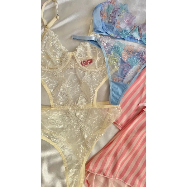 Kadın 5li Saten Gecelik Sütyen Şort Çeyiz Seti