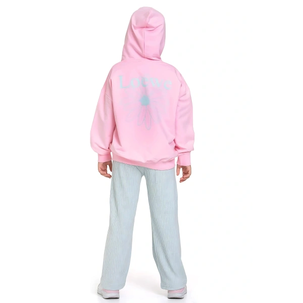 Bayramlık Pembe Beyaz Pamuklu Yumuşak Dokulu Standart Fit Nakışlı Kız Çocuk Eşofman Takım