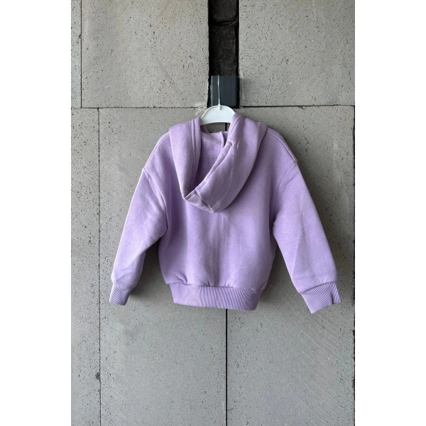 Bayramlık Lila Ayıcık Nakışlı Kız Çocuk Eşofman Takımı