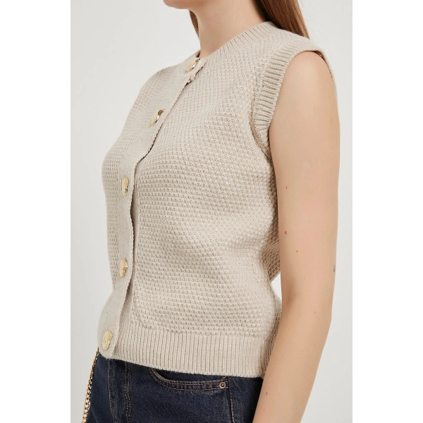 ARMALIFE 1181 GOLD DÜĞME DETAYLI TRİKO KADIN YELEK