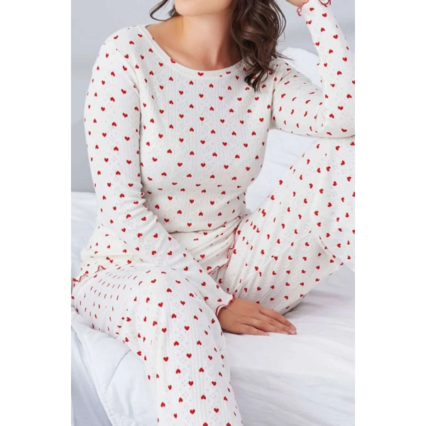 Saf %100 Pamuk Uzun Kol Kadın Pijama Takımı