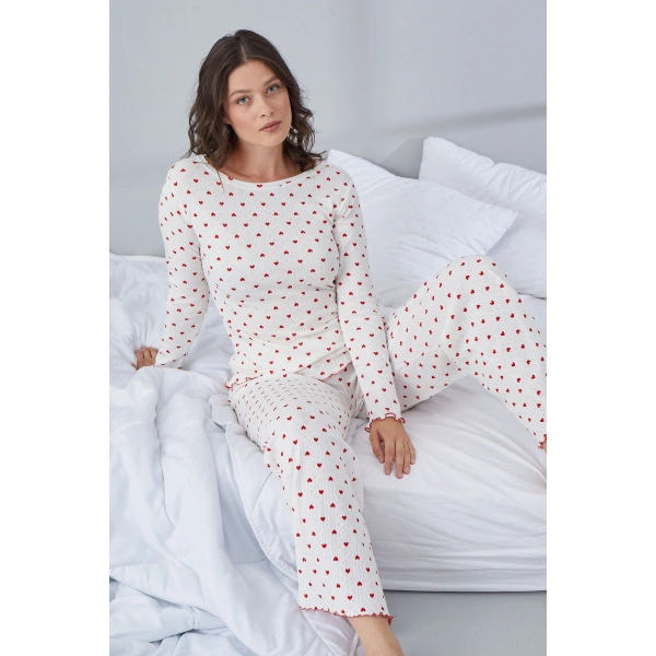 Saf %100 Pamuk Uzun Kol Kadın Pijama Takımı