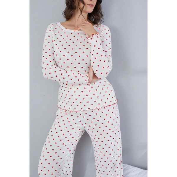 Saf %100 Pamuk Uzun Kol Kadın Pijama Takımı