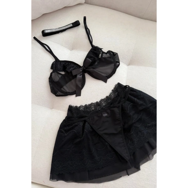 Stella Dantel Detaylı Kırmızı Etekli Bralet Set