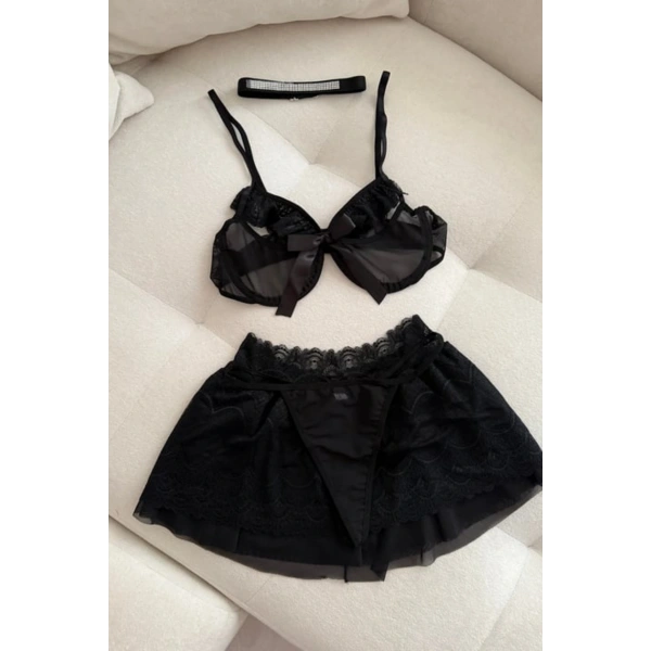 Stella Dantel Detaylı Kırmızı Etekli Bralet Set