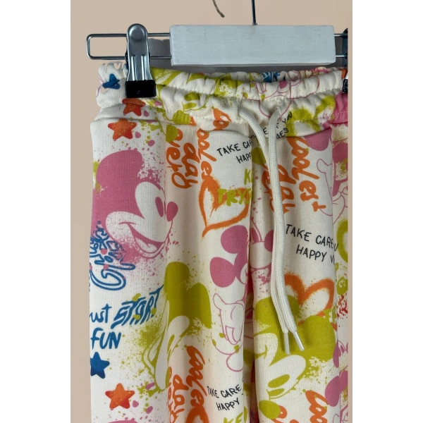 Bayramlık Mickey Desenli Renkli Sweatshirt Eşofman Altı Kız Çocuk Takım