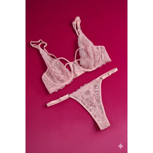 Lovely Balenli Kapsız Tül Sütyen Takımı