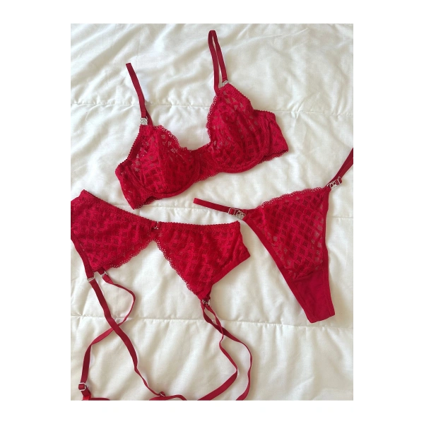 Yılbaşı Hediyesi Emilly Kırmızı Balenli 3lü Sütyen Takımı