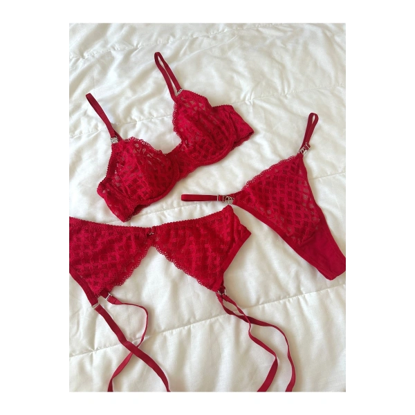 Yılbaşı Hediyesi Emilly Kırmızı Balenli 3lü Sütyen Takımı