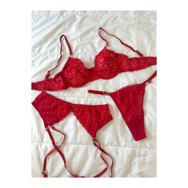 Yılbaşı Hediyesi Emilly Kırmızı Balenli 3lü Sütyen Takımı