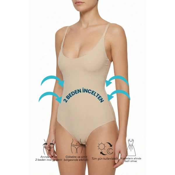 Göğüs Destekli Body Korse – Toparlayıcı ve , İz Yapmayan Silikonlu (2 Beden İncelten)