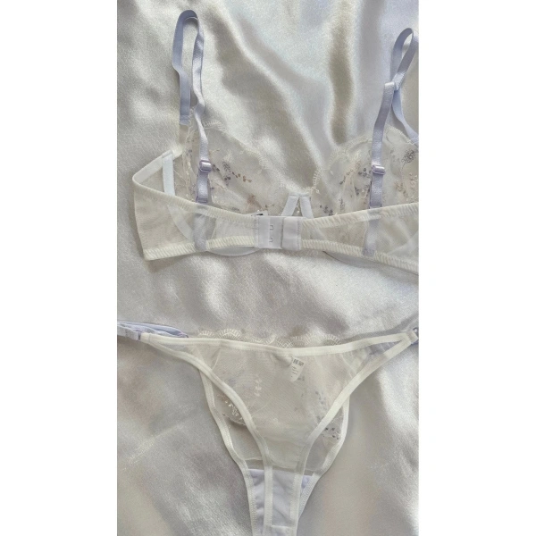 Yılbaşı Hediyesi Beyaz Premium Sütyen Takımı - Transparan Çiçekli Tül İç Giyim Seti