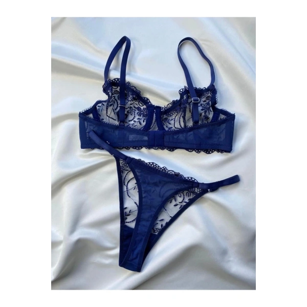 Lacivert Dantelli Iç Çamaşırı Takımı Seksi Iç Çamaşır Takımı Sütyen Tanga Takım Dantelli Sütyen