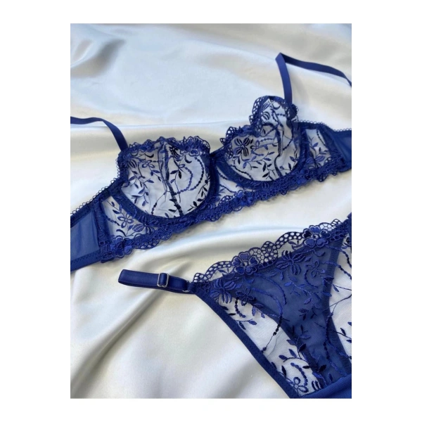 Lacivert Dantelli Iç Çamaşırı Takımı Seksi Iç Çamaşır Takımı Sütyen Tanga Takım Dantelli Sütyen